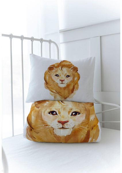 Organik Baskılı Bebek Boy (100X150) Yorgan Seti - For Baby Serisi - Suluboya Aslan modelleri