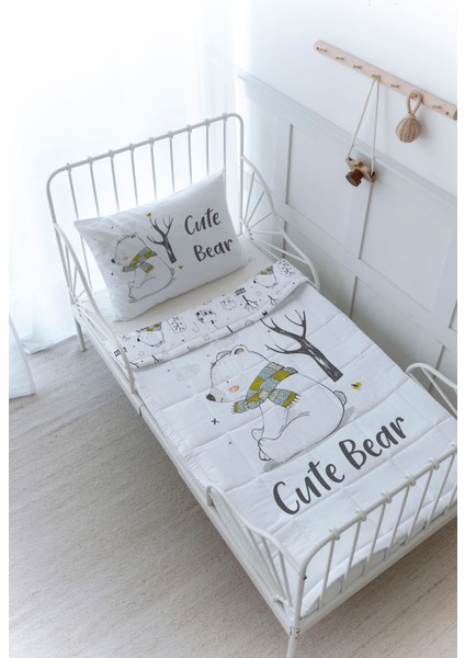 Organik Baskılı Bebek Boy (100X150) Yorgan Seti - For Baby Serisi - Atkılı Kutup Ayısı