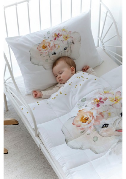 Organik Baskılı Bebek Boy (100X150) Yorgan Seti - For Baby Serisi - Suluboya Fil fiyatları