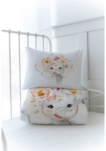 Organik Baskılı Bebek Boy (100X150) Yorgan Seti - For Baby Serisi - Suluboya Fil modelleri