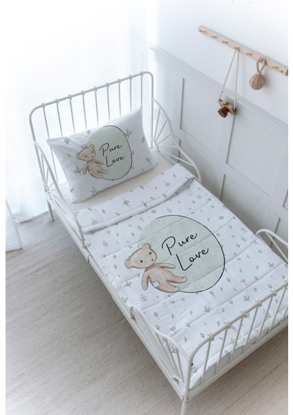 Organik Baskılı Bebek Boy (100X150) Yorgan Seti - For Baby Serisi - Retro Oyuncak Ayı