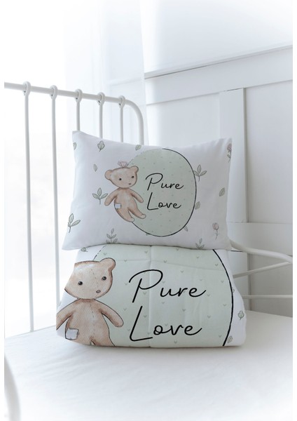 Organik Baskılı Bebek Boy (100X150) Yorgan Seti - For Baby Serisi - Retro Oyuncak Ayı modelleri