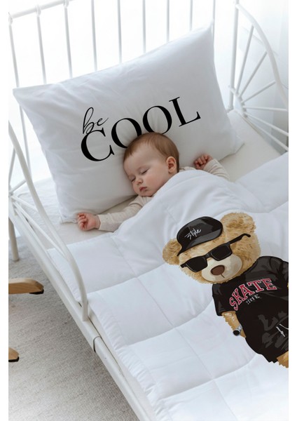 Organik Baskılı Bebek Boy (100X150) Yorgan Seti - Pure Baby Serisi - Kaykaylı Ayıcık fiyatları