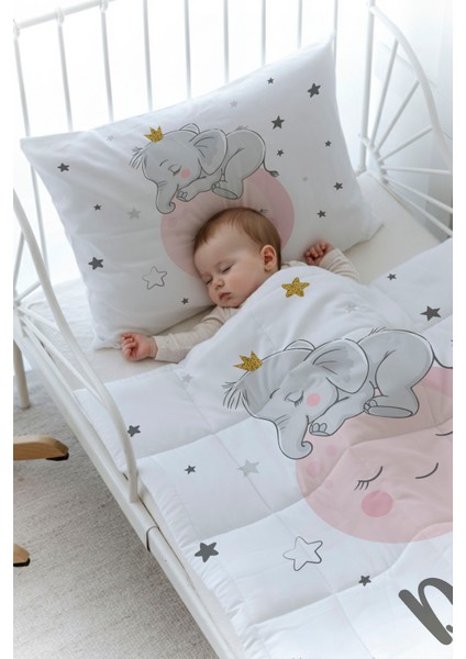 Organik Baskılı Bebek Boy (100X150) Yorgan Seti - For Baby Serisi - Ayda Uyuyan Fil fiyatları