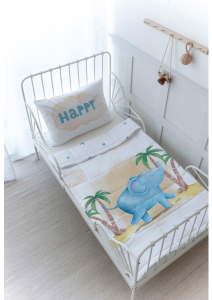 Organik Baskılı Bebek Boy (100X150) Yorgan Seti - Pure Baby Serisi - Sevimli Fil