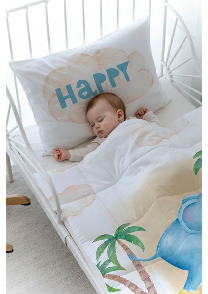 Organik Baskılı Bebek Boy (100X150) Yorgan Seti - Pure Baby Serisi - Sevimli Fil fiyatları
