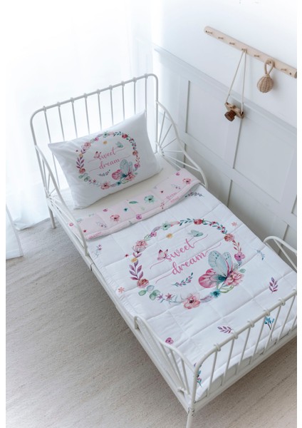 Organik Baskılı Bebek Boy (100X150) Yorgan Seti - For Baby Serisi - Kelebekli Çember