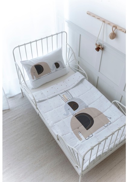 Organik Baskılı Bebek Boy (100X150) Yorgan Seti - Pure Baby Serisi - Filler ve Evler