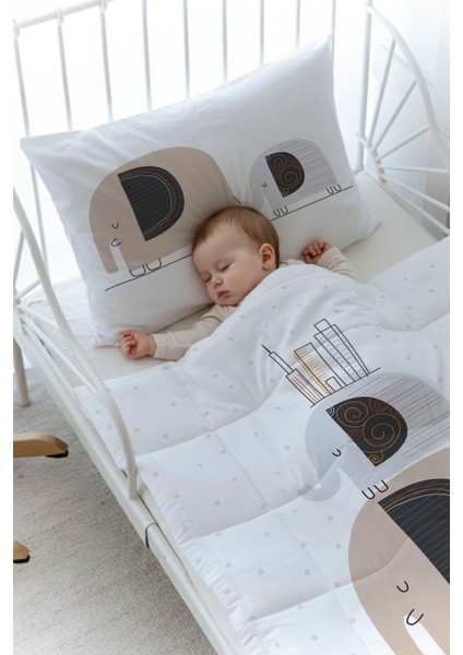 Organik Baskılı Bebek Boy (100X150) Yorgan Seti - Pure Baby Serisi - Filler ve Evler fiyatları