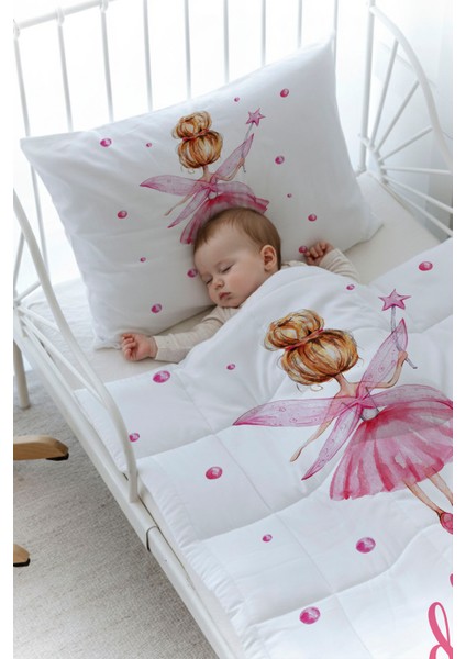 Organik Baskılı Bebek Boy (100X150) Yorgan Seti - For Baby Serisi - Topuzlu Pembe Peri fiyatları