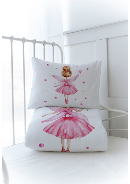 Organik Baskılı Bebek Boy (100X150) Yorgan Seti - For Baby Serisi - Topuzlu Pembe Peri modelleri