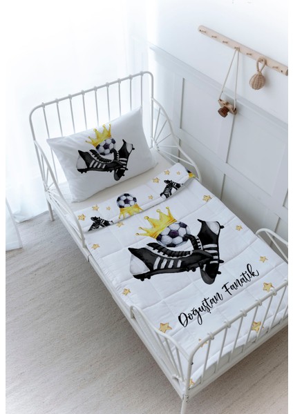 Organik Baskılı Bebek Boy (100X150) Yorgan Seti - For Baby Serisi - Siyah - Beyaz