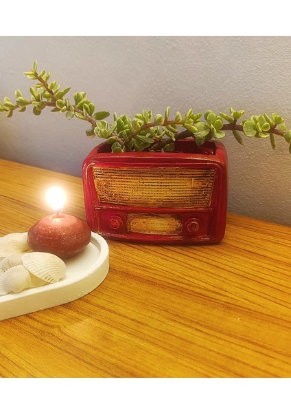 Retro Radyo Sukulent Saksısı ve Kalemlik - Masaüstü Dekoratif Organizer Kırmızı 12*8 fiyatları