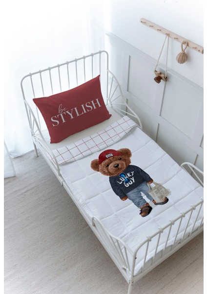 Organik Baskılı Bebek Boy (100X150) Yorgan Seti - Pure Baby Serisi - Sportmen Ayıcık