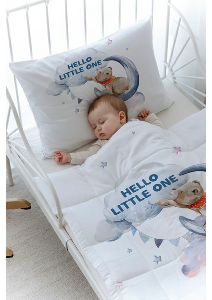 Organik Baskılı Bebek Boy (100X150) Yorgan Seti - Pure Baby Serisi - Aya Uzanan Ayı fiyatları