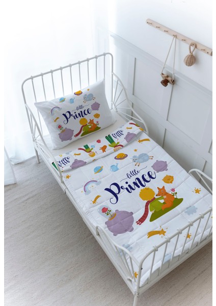 Organik Baskılı Bebek Boy (100X150) Yorgan Seti - For Baby Serisi - Küçük Prens ve Tilki