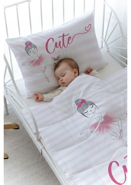 Organik Baskılı Bebek Boy (100X150) Yorgan Seti - For Baby Serisi - Balerin ve Tavşan ve Kız fiyatları