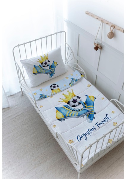 Organik Baskılı Bebek Boy (100X150) Yorgan Seti - For Baby Serisi - Sarı - Lacivert