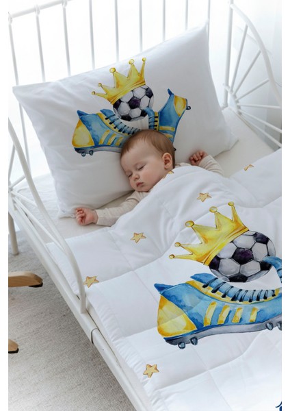 Organik Baskılı Bebek Boy (100X150) Yorgan Seti - For Baby Serisi - Sarı - Lacivert fiyatları