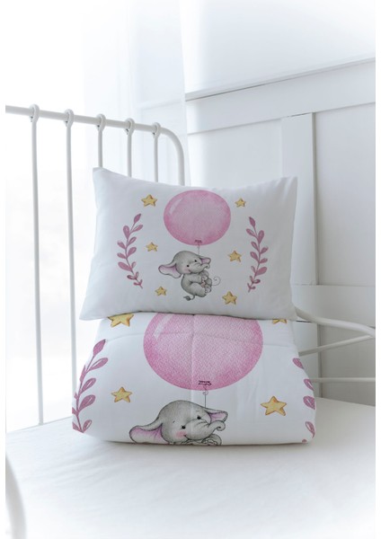 Organik Baskılı Bebek Boy (100X150) Yorgan Seti - For Baby Serisi - Pembe Büyük Balonlu Fil modelleri