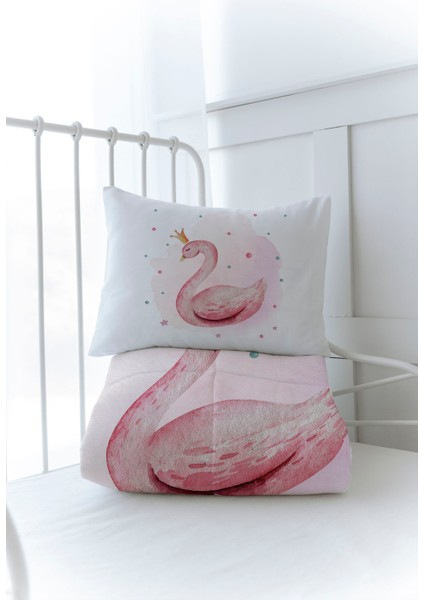 Organik Baskılı Bebek Boy (100X150) Yorgan Seti - For Baby Serisi - Pembe Zeminli Kuğu modelleri