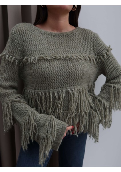 Saçaklı Salaş Örme Triko Kazak modelleri