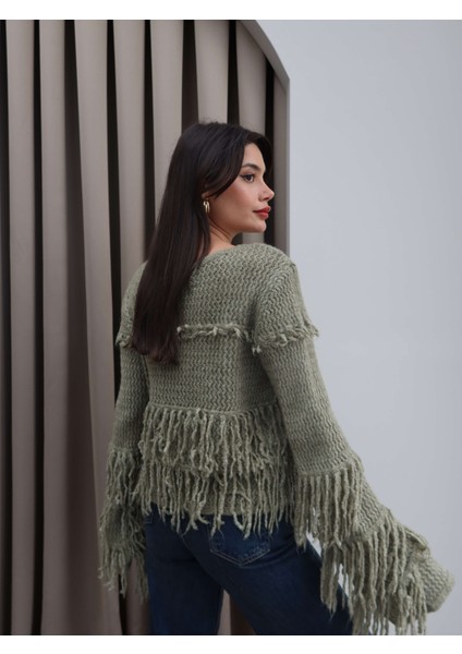 Saçaklı Salaş Örme Triko Kazak indirimleri