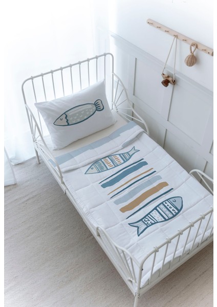 Organik Baskılı Bebek Boy (100X150) Yorgan Seti - Pure Baby Serisi - Baby Fish