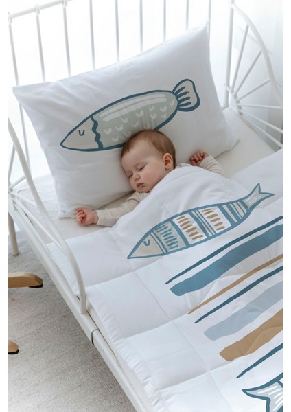 Organik Baskılı Bebek Boy (100X150) Yorgan Seti - Pure Baby Serisi - Baby Fish fiyatları