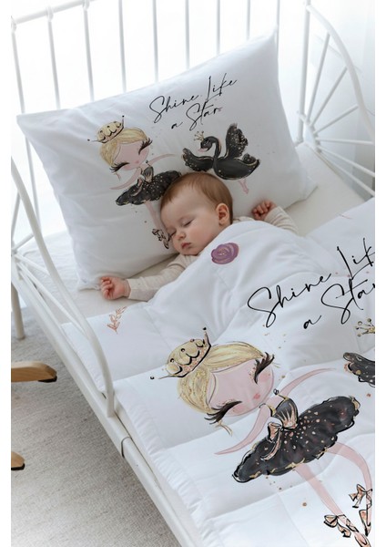 Organik Baskılı Bebek Boy (100X150) Yorgan Seti - For Baby Serisi - Siyah Tütülü Balerin ve Kuğu fiyatları