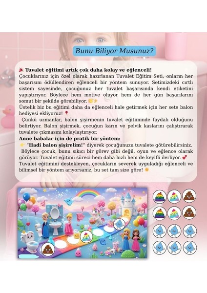 Elsa ve Ünicornlu Tuvalet Eğitimi Sticker Panosu - Cırtlı Tekrar Tekrar Kullanım modelleri
