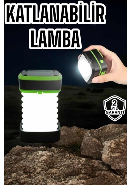 Wizard Katlanabilir Kamp Lambası Solar Fener Görünümlü 3 Kademeli Şarjlı