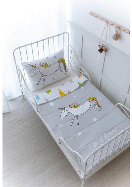 Organik Baskılı Bebek Boy (100X150) Yorgan Seti - Pure Baby Serisi - Doodle Unicorn