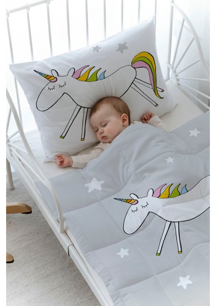 Organik Baskılı Bebek Boy (100X150) Yorgan Seti - Pure Baby Serisi - Doodle Unicorn fiyatları