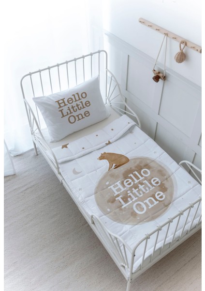 Organik Baskılı Bebek Boy (100X150) Yorgan Seti - Pure Baby Serisi - Hello Bear