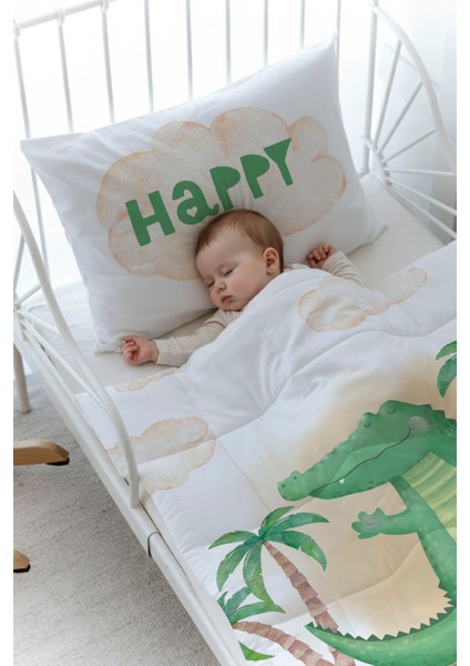 Organik Baskılı Bebek Boy (100X150) Yorgan Seti - Pure Baby Serisi - Sevimli Timsah fiyatları