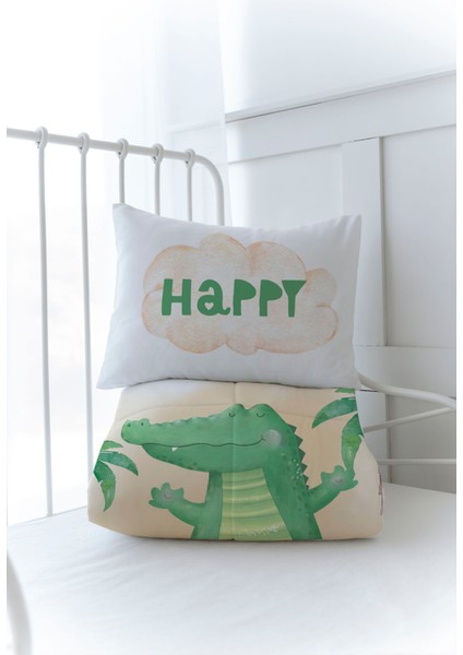 Organik Baskılı Bebek Boy (100X150) Yorgan Seti - Pure Baby Serisi - Sevimli Timsah modelleri