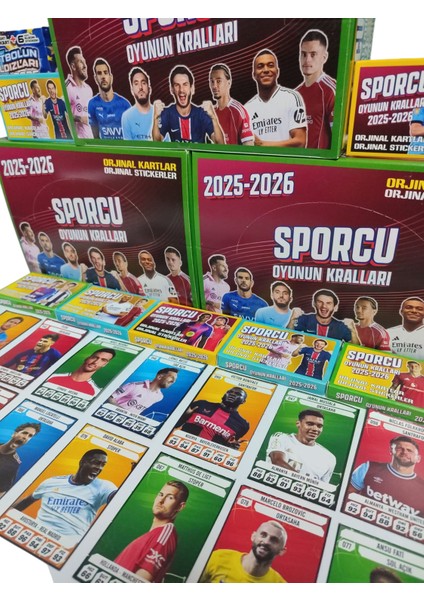 Sporcu 2025-2026 Oyunun Kralları Futbolcu Kartı Seti 10 Kutu + Sürpriz Oyuncak ve Şeker Oyun Kağıtları