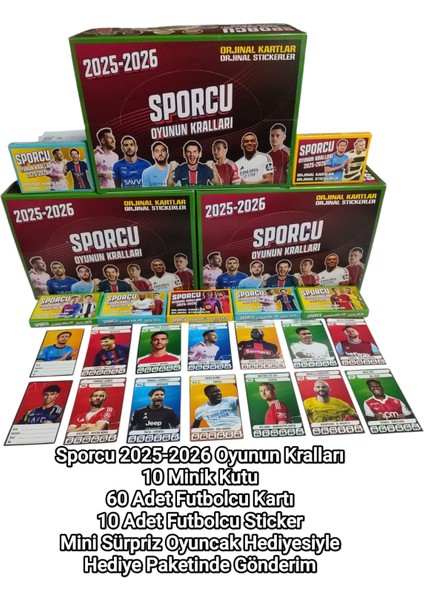 Sporcu 2025-2026 Oyunun Kralları Futbolcu Kartı Seti 10 Kutu + Sürpriz Oyuncak ve Şeker Oyun Kağıtları fiyatları