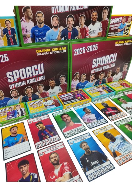 Sporcu 2025-2026 Oyunun Kralları Futbolcu Kartı Seti 10 Kutu + Sürpriz Oyuncak ve Şeker Oyun Kağıtları modelleri