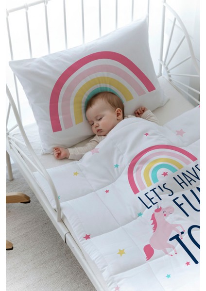 Organik Baskılı Bebek Boy (100X150) Yorgan Seti - Pure Baby Serisi - Unicorn Fun fiyatları