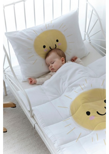 Organik Baskılı Bebek Boy (100X150) Yorgan Seti - Pure Baby Serisi - Gülen Güneş fiyatları