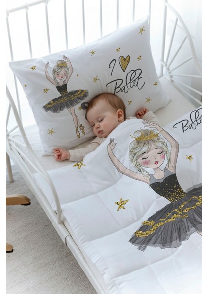 Organik Baskılı Bebek Boy (100X150) Yorgan Seti - For Baby Serisi - Siyah Kuğulu Balerin fiyatları