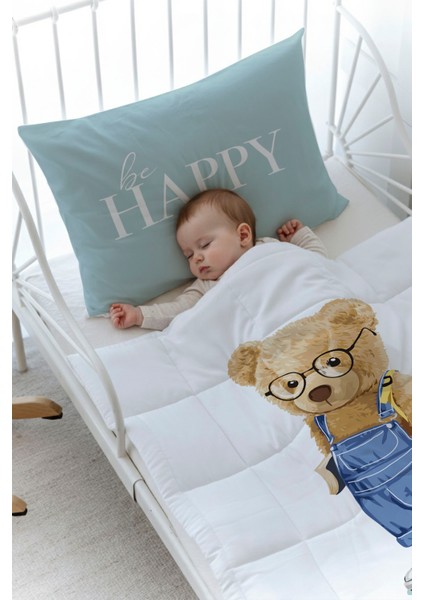 Organik Baskılı Bebek Boy (100X150) Yorgan Seti - Pure Baby Serisi - Salopetli Ayıcık fiyatları