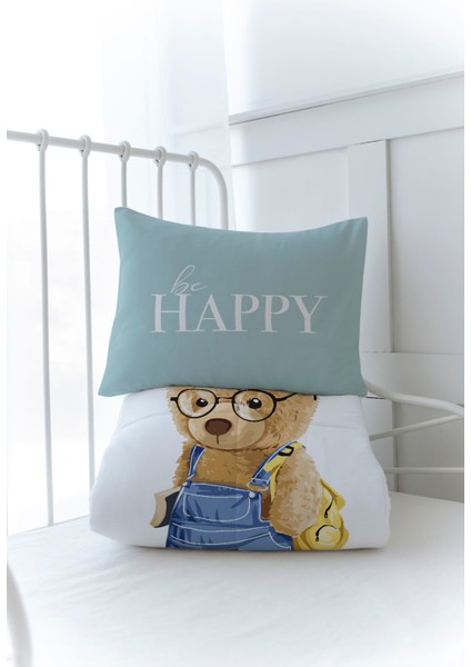 Organik Baskılı Bebek Boy (100X150) Yorgan Seti - Pure Baby Serisi - Salopetli Ayıcık modelleri