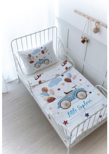 Organik Baskılı Bebek Boy (100X150) Yorgan Seti - For Baby Serisi - Balonlu Araba