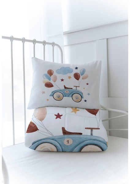 Organik Baskılı Bebek Boy (100X150) Yorgan Seti - For Baby Serisi - Balonlu Araba modelleri