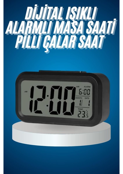 Wizard Işıklı Dereceli Masa Ofis Saati Alarmlı Termometre Takvim Çalar Saat