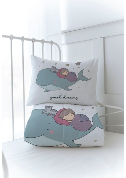 Organik Baskılı Bebek Boy (100X150) Yorgan Seti - Pure Baby Serisi - Balina ve Çocuk modelleri