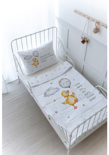 Organik Baskılı Bebek Boy (100X150) Yorgan Seti - Pure Baby Serisi - Sevimli Ördek